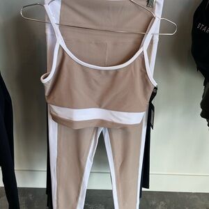 Beach Riot Tan and White Women's Leggings and Sports Bra